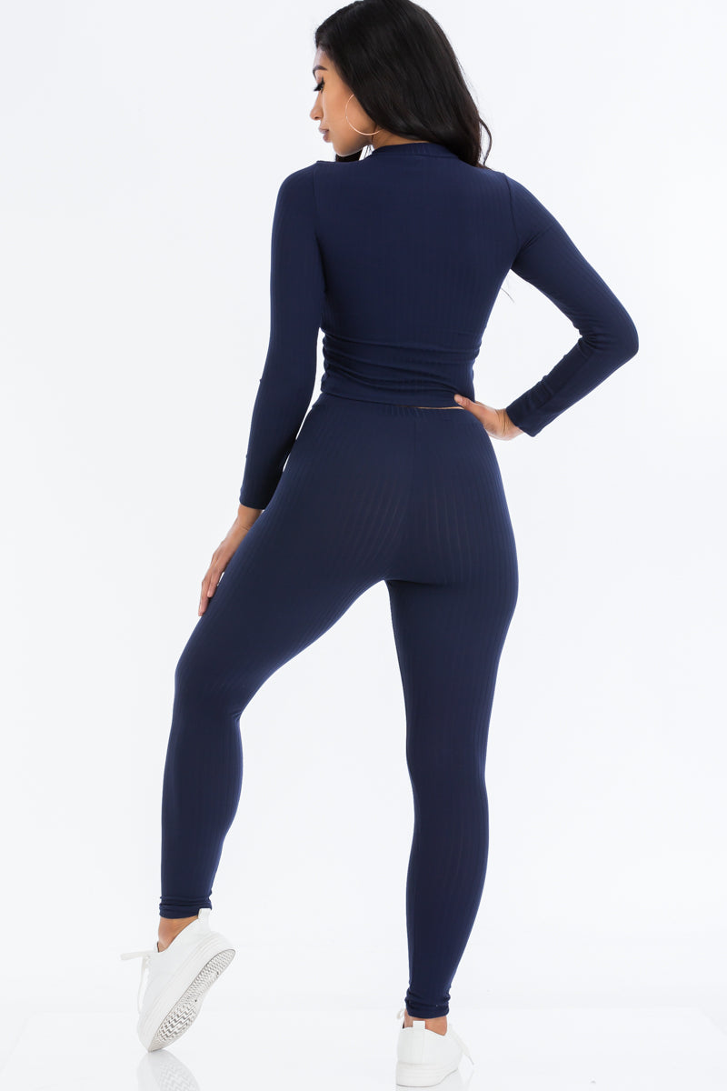 Ribbed Mock Neck Long Sleeve Top & Leggings Set (CAPELLA) - Capella Apparel