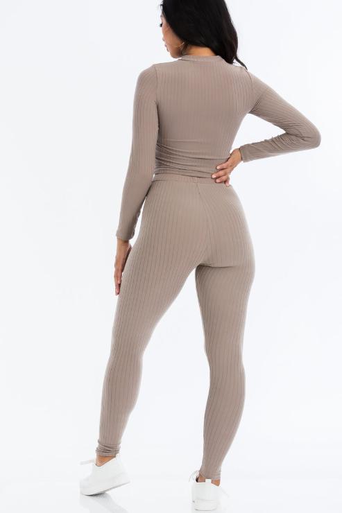 Ribbed Mock Neck Long Sleeve Top & Leggings Set - Capella Apparel Wholesale