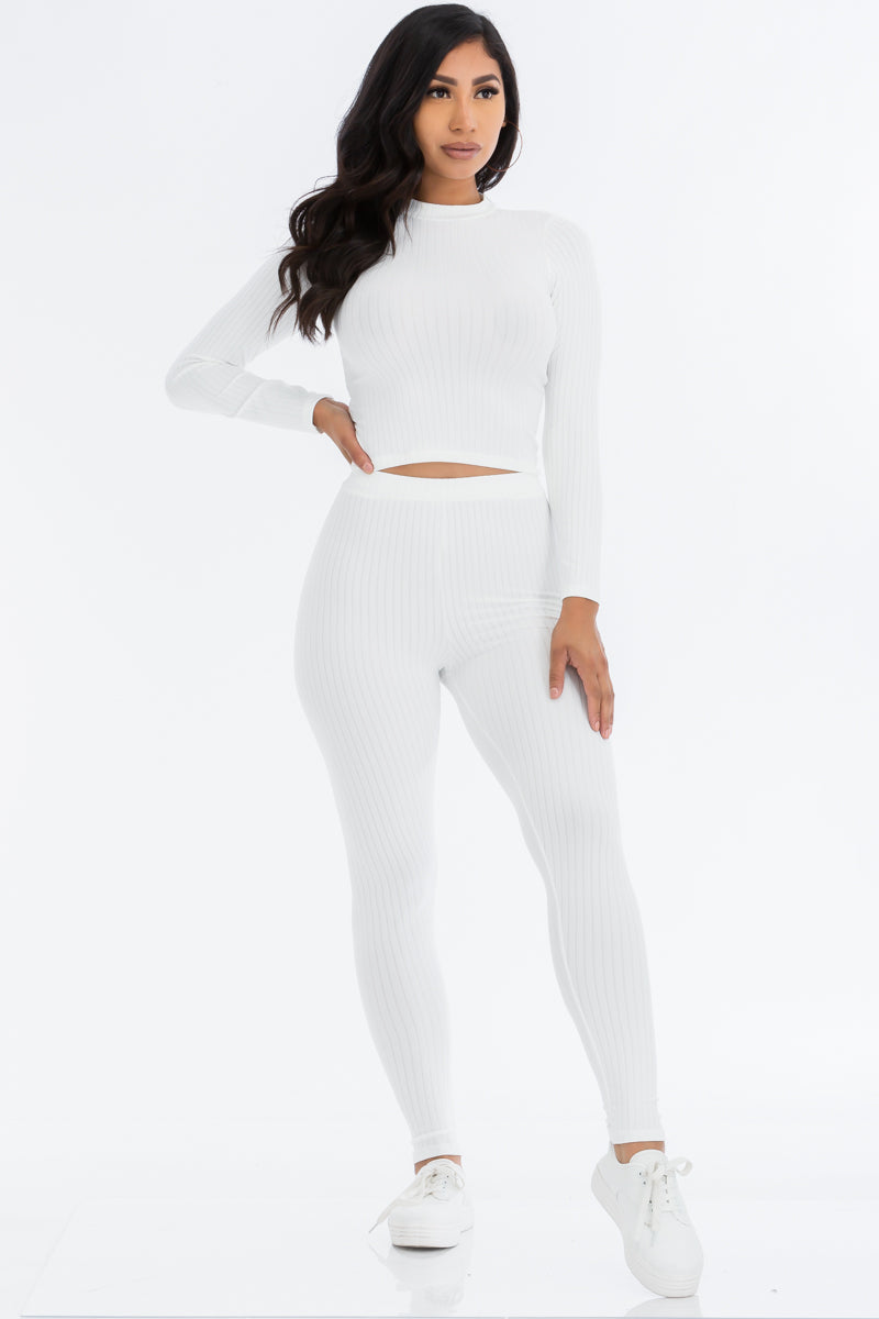 Ribbed Mock Neck Long Sleeve Top & Leggings Set (CAPELLA) - Capella Apparel