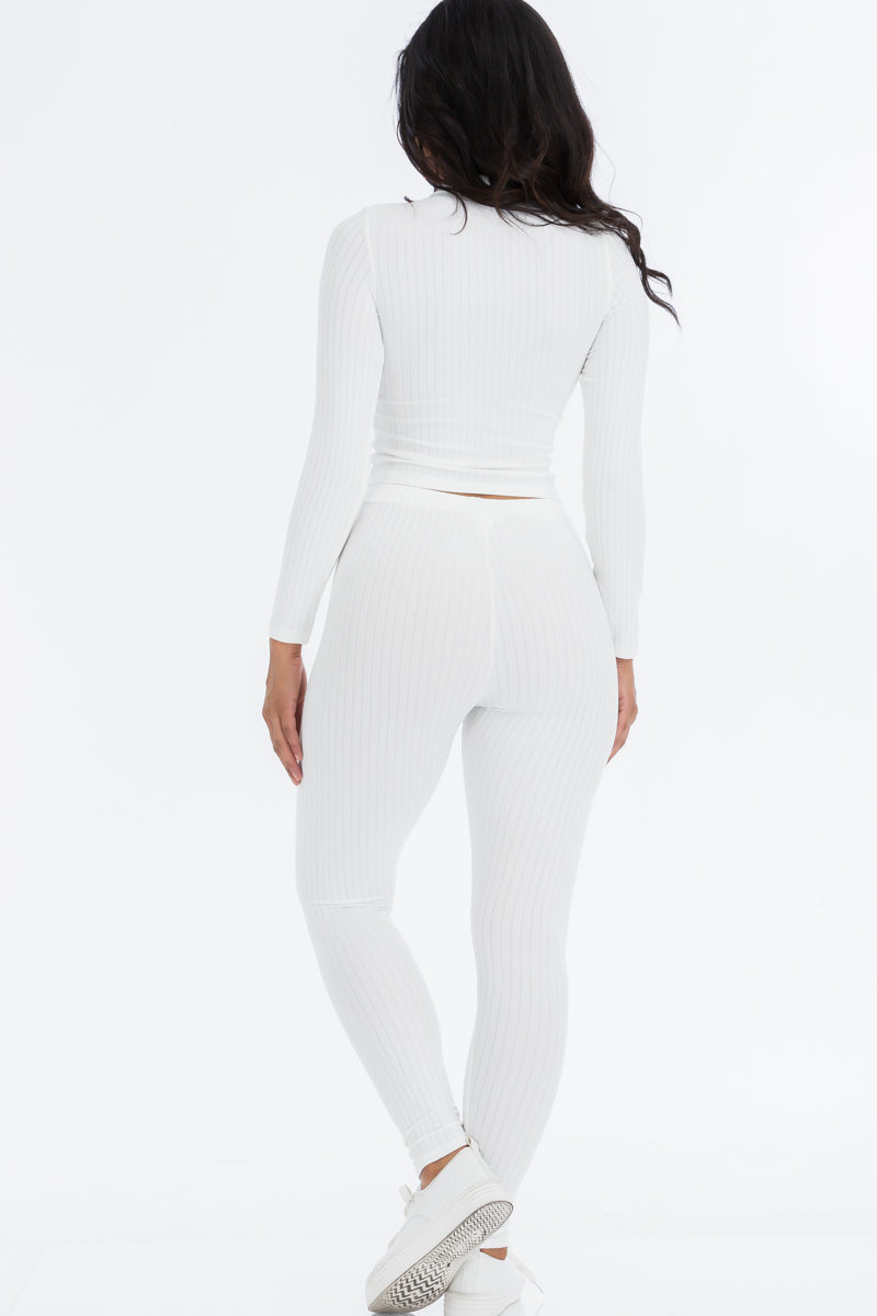 Ribbed Mock Neck Long Sleeve Top & Leggings Set (CAPELLA) - Capella Apparel