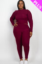 Plus Size Ribbed Mock Neck Long Sleeve Top & Leggings Set - Capella Apparel Wholesale