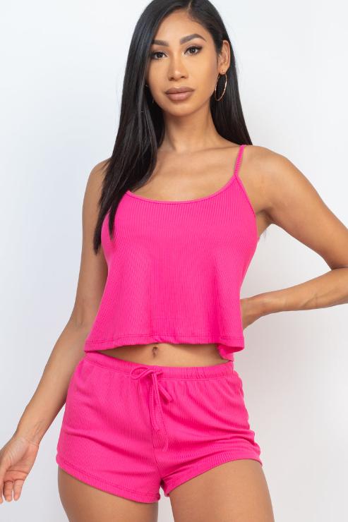 Ribbed Strappy Top & Shorts Set - Wholesale Capella Apparel