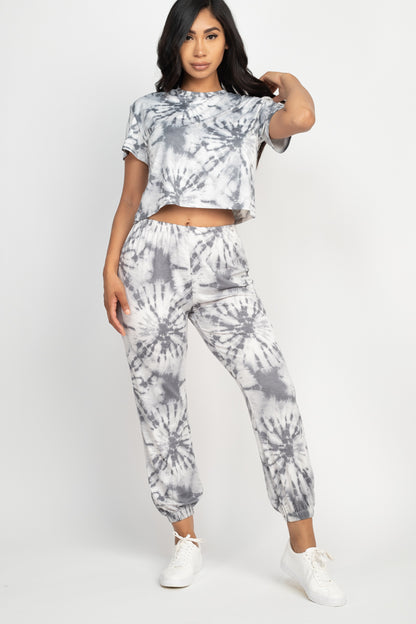 Tie-Dye Short Sleeve Top & Joggers Set - Wholesale Capella Apparel