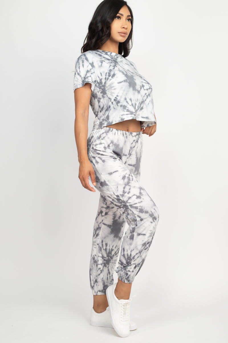 Tie-Dye Short Sleeve Top & Joggers Set - Wholesale Capella Apparel