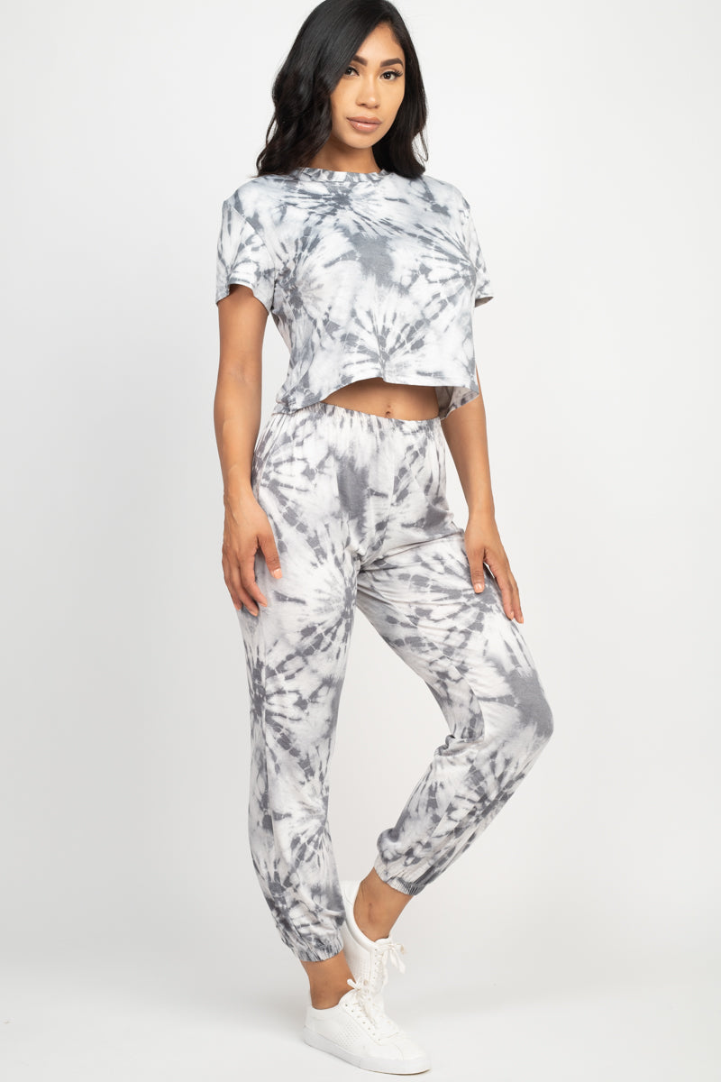 Tie-Dye Short Sleeve Top & Joggers Set - Wholesale Capella Apparel