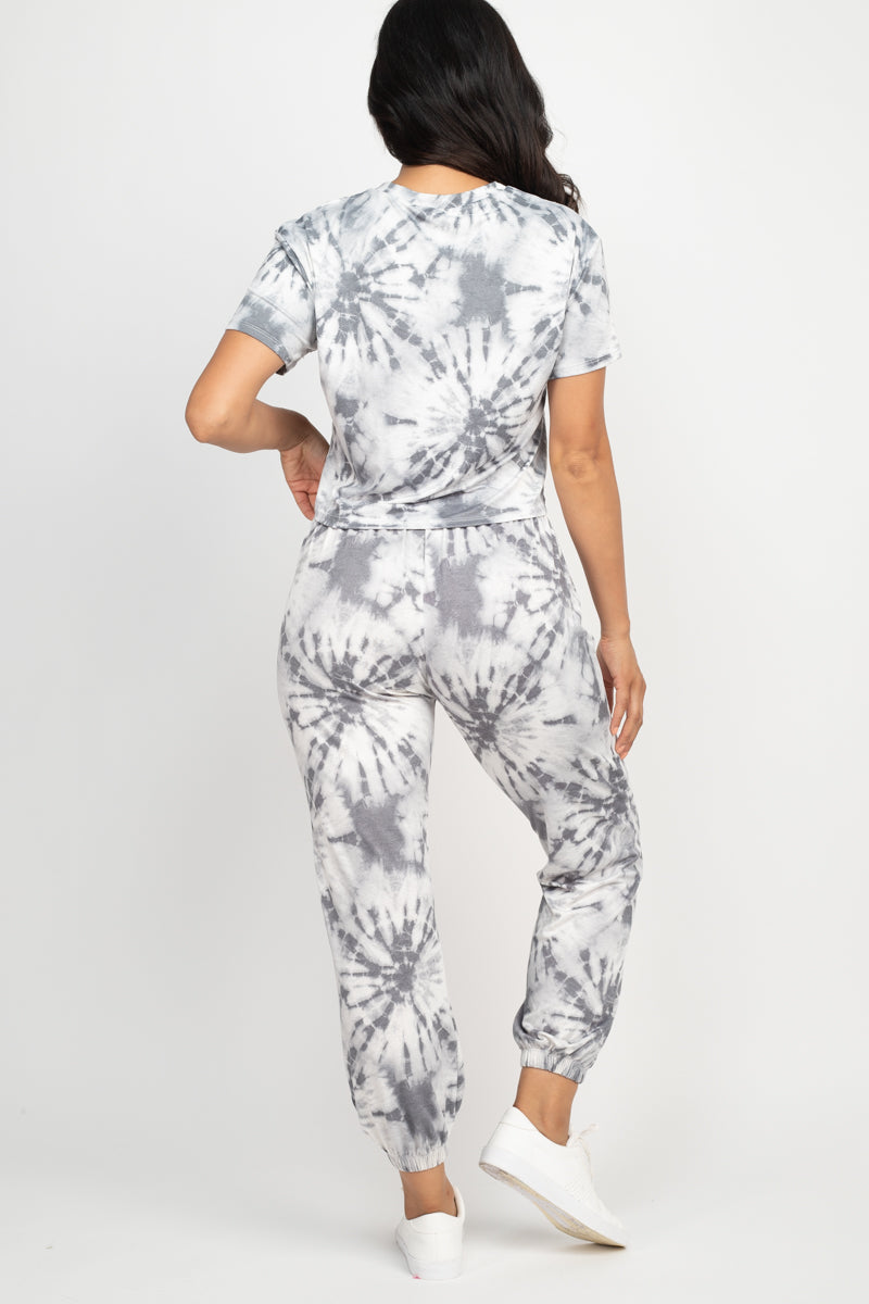 Tie-Dye Short Sleeve Top & Joggers Set - Wholesale Capella Apparel