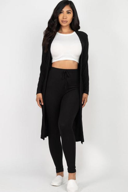 Ribbed Long Cardigan & Leggings Set - Wholesale Capella Apparel