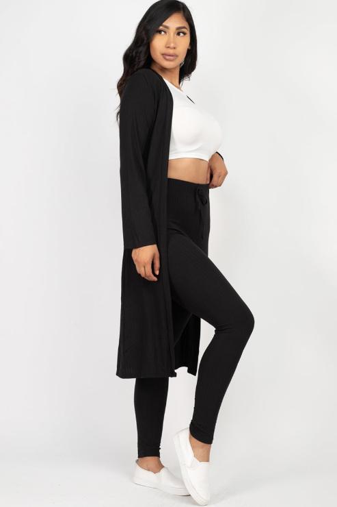 Ribbed Long Cardigan & Leggings Set - Wholesale Capella Apparel