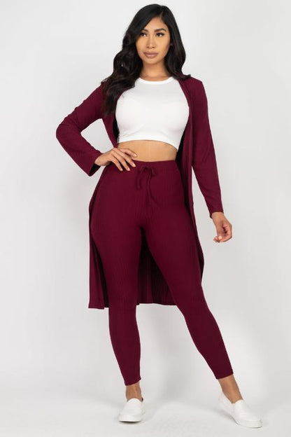 Ribbed Long Cardigan & Leggings Set - Wholesale Capella Apparel