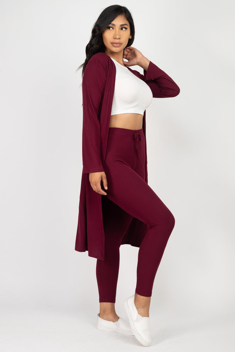 Ribbed Long Cardigan & Leggings Set (CAPELLA) - Capella Apparel