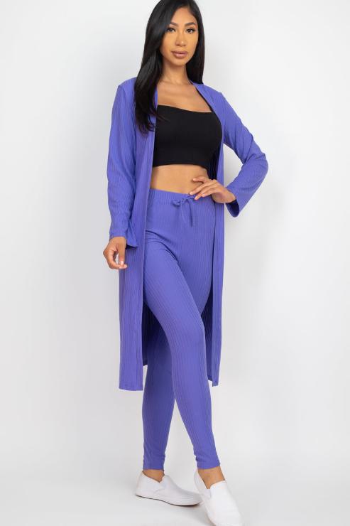 Ribbed Long Cardigan & Leggings Set - Wholesale Capella Apparel