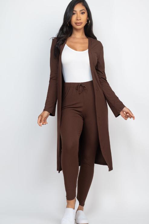 Ribbed Long Cardigan & Leggings Set - Wholesale Capella Apparel