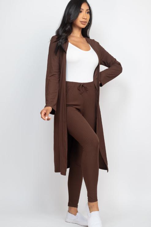 Ribbed Long Cardigan & Leggings Set - Wholesale Capella Apparel