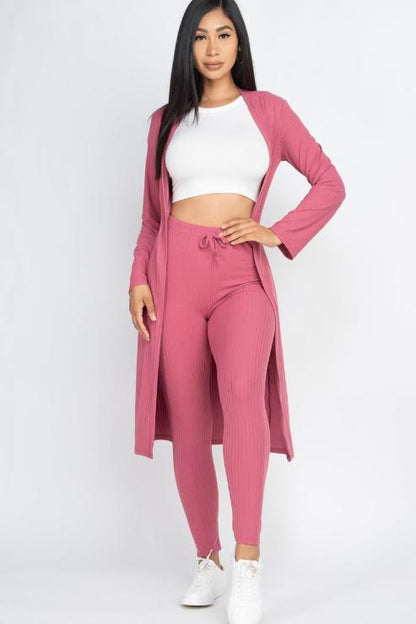 Ribbed Long Cardigan & Leggings Set - Wholesale Capella Apparel