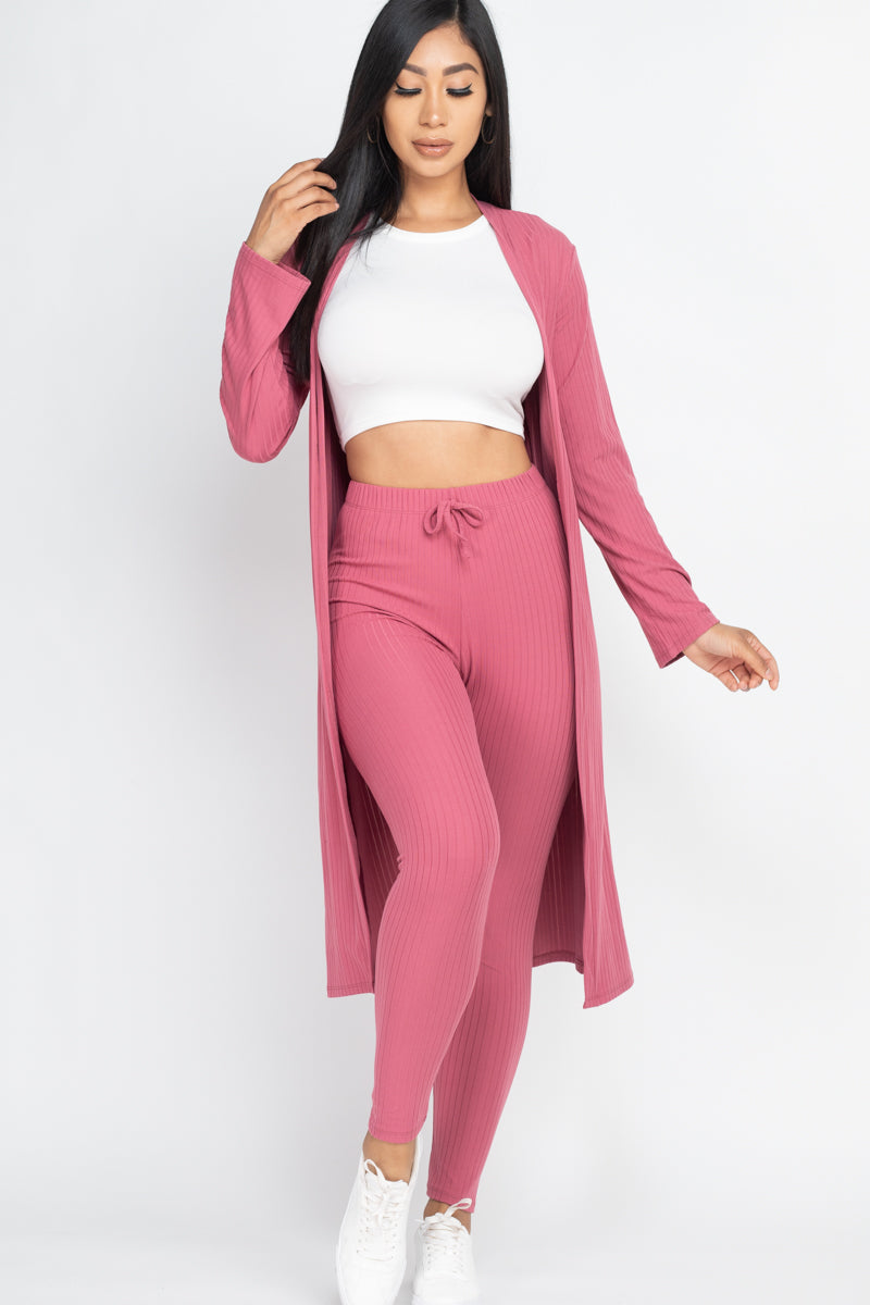 Ribbed Long Cardigan & Leggings Set (CAPELLA) - Capella Apparel