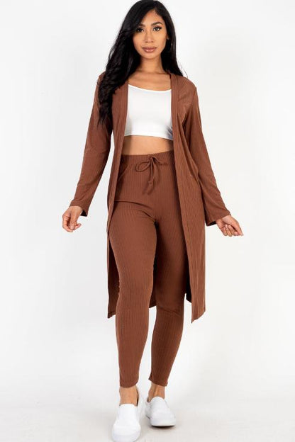 Ribbed Long Cardigan & Leggings Set - Wholesale Capella Apparel