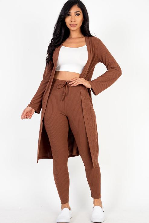 Ribbed Long Cardigan & Leggings Set - Wholesale Capella Apparel