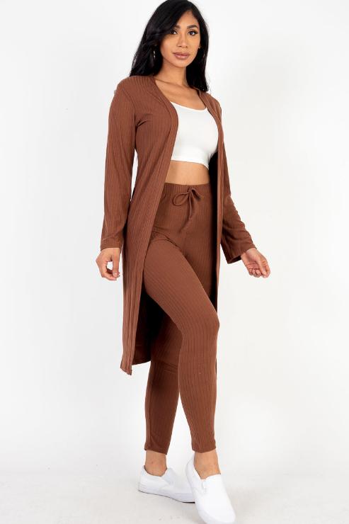 Ribbed Long Cardigan & Leggings Set - Wholesale Capella Apparel