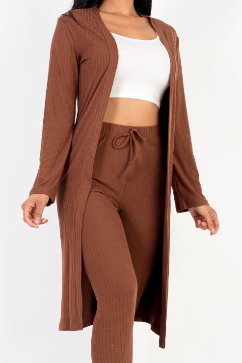 Ribbed Long Cardigan & Leggings Set - Wholesale Capella Apparel