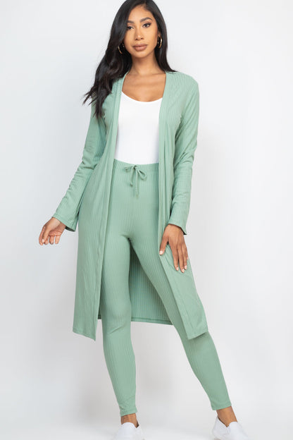 Ribbed Long Cardigan & Leggings Set (CAPELLA) - Capella Apparel