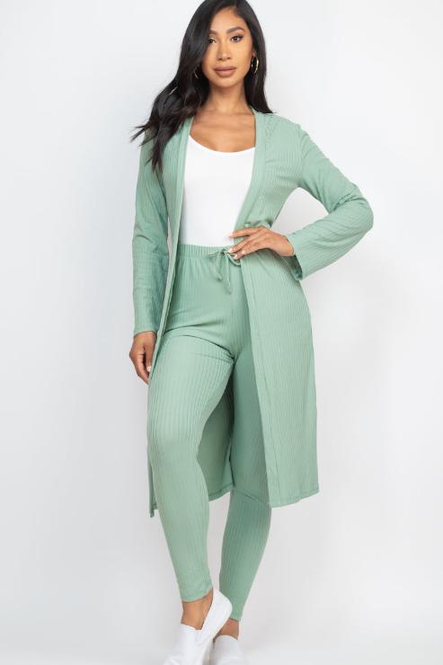 Ribbed Long Cardigan & Leggings Set - Wholesale Capella Apparel