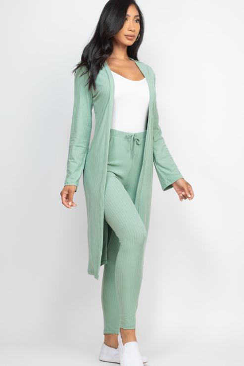 Ribbed Long Cardigan & Leggings Set - Wholesale Capella Apparel