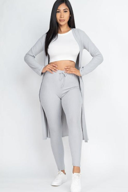 Ribbed Long Cardigan & Leggings Set - Wholesale Capella Apparel