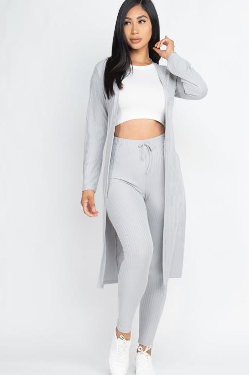 Ribbed Long Cardigan & Leggings Set - Wholesale Capella Apparel