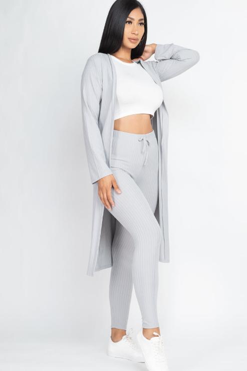 Ribbed Long Cardigan & Leggings Set - Wholesale Capella Apparel