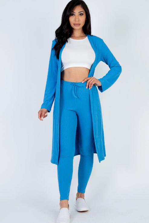 Ribbed Long Cardigan & Leggings Set - Wholesale Capella Apparel