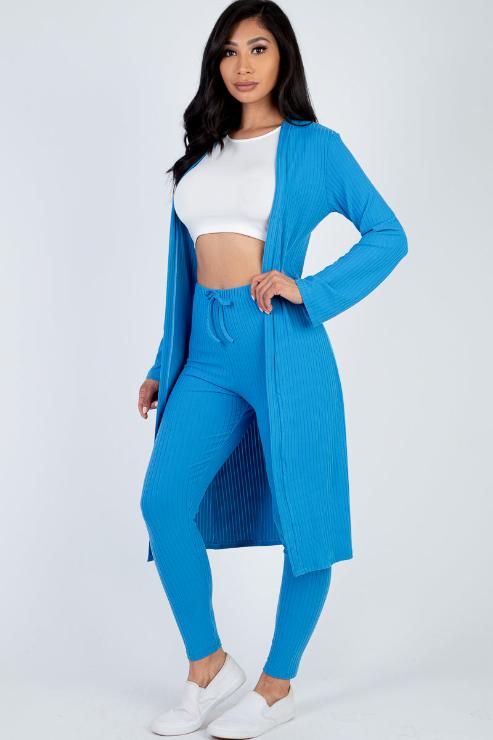 Ribbed Long Cardigan & Leggings Set - Wholesale Capella Apparel