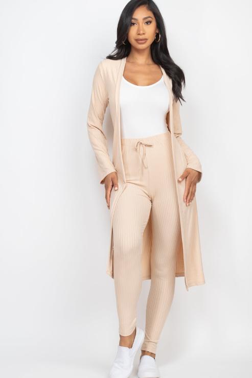 Ribbed Long Cardigan & Leggings Set - Wholesale Capella Apparel