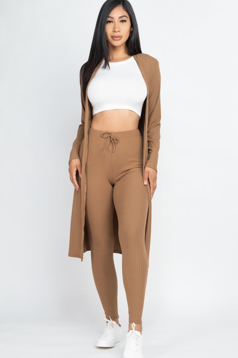 Ribbed Long Cardigan & Leggings Set (CAPELLA) - Capella Apparel