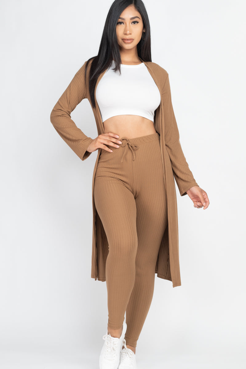 Ribbed Long Cardigan & Leggings Set (CAPELLA) - Capella Apparel