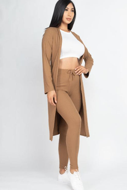 Ribbed Long Cardigan & Leggings Set - Wholesale Capella Apparel