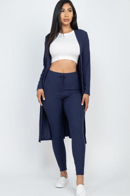 Ribbed Long Cardigan & Leggings Set - Wholesale Capella Apparel