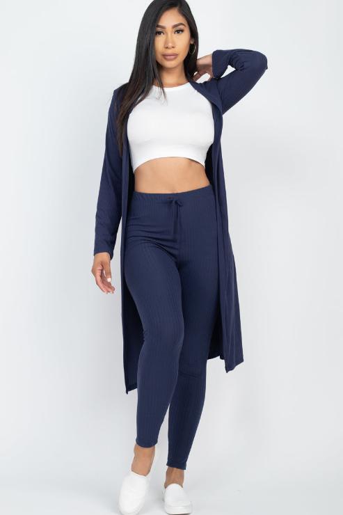 Ribbed Long Cardigan & Leggings Set - Wholesale Capella Apparel