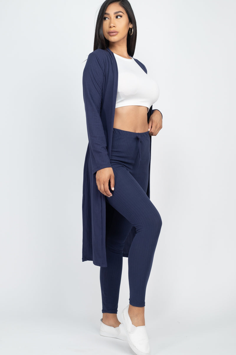 Ribbed Long Cardigan & Leggings Set (CAPELLA) - Capella Apparel