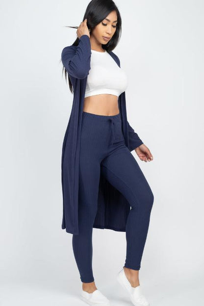 Ribbed Long Cardigan & Leggings Set - Wholesale Capella Apparel