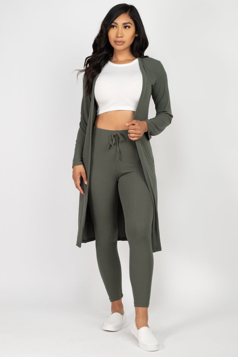 Ribbed Long Cardigan & Leggings Set (CAPELLA) - Capella Apparel