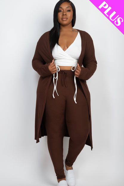 Plus Size Ribbed Long Cardigan & Leggings Set - Capella Apparel Wholesale