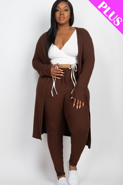 Plus Size Ribbed Long Cardigan & Leggings Set - Capella Apparel Wholesale