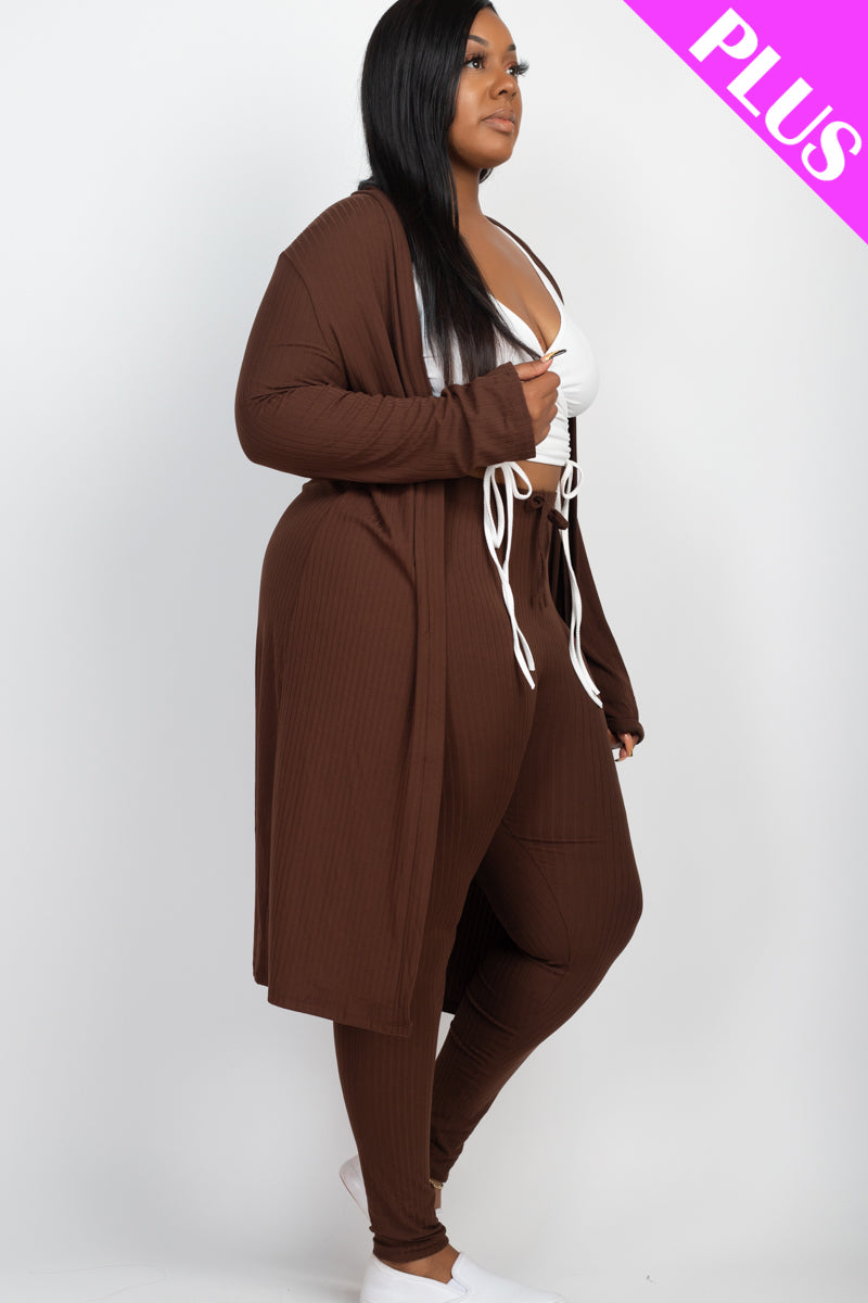 Plus Size Ribbed Long Cardigan & Leggings Set - Capella Apparel Wholesale