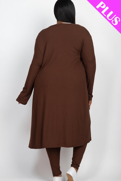 Plus Size Ribbed Long Cardigan & Leggings Set - Capella Apparel Wholesale