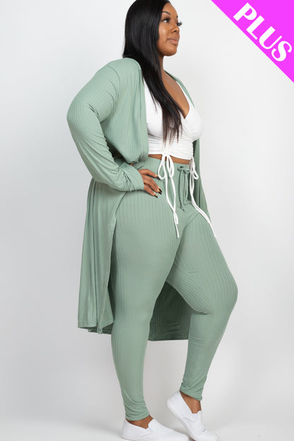 Plus Size Ribbed Long Cardigan & Leggings Set - Capella Apparel Wholesale