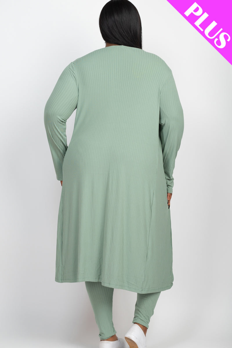 Plus Size Ribbed Long Cardigan & Leggings Set - Capella Apparel Wholesale