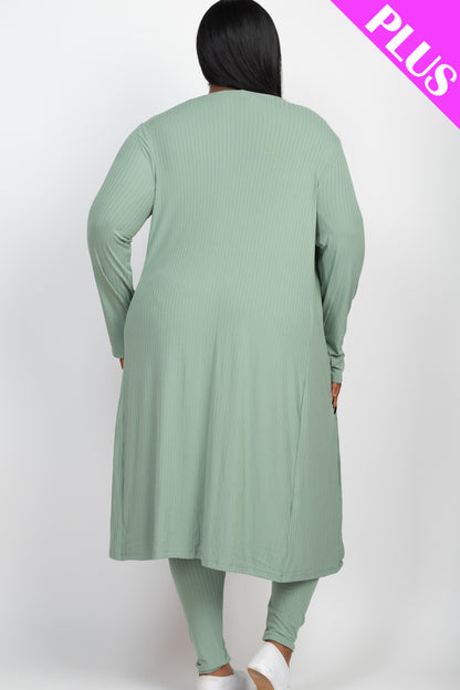 Plus Size Ribbed Long Cardigan & Leggings Set - Capella Apparel Wholesale