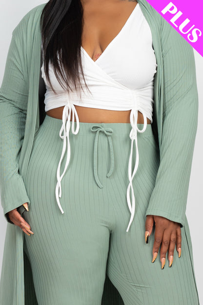 Plus Size Ribbed Long Cardigan & Leggings Set - Capella Apparel Wholesale