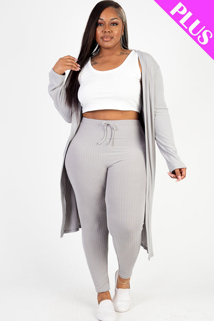 Plus Size Ribbed Long Cardigan & Leggings Set - Capella Apparel Wholesale