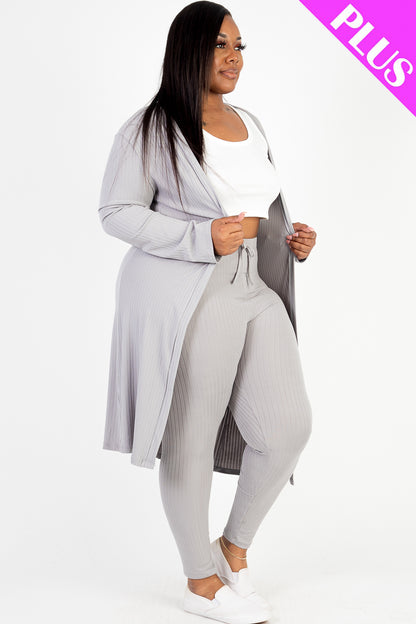 Plus Size Ribbed Long Cardigan & Leggings Set - Capella Apparel Wholesale